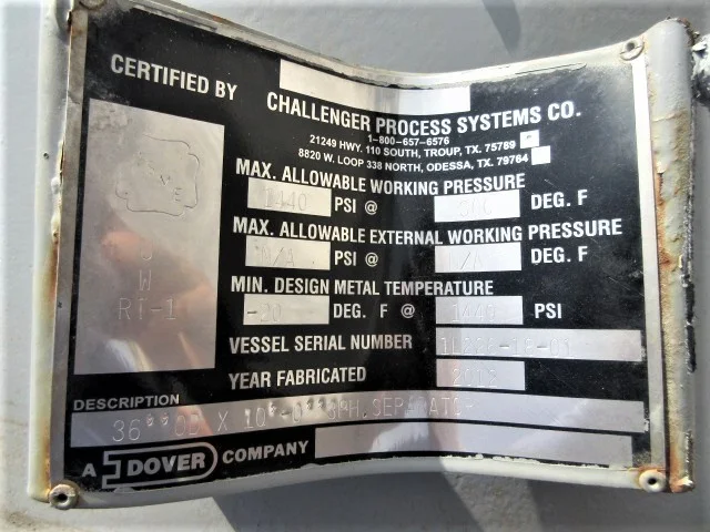 Challenger Process Systems Horizontal Separator 36" OD x 10' S/S — product image 9 of 10
