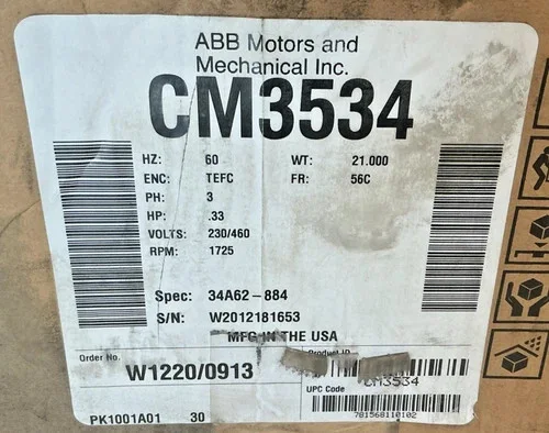 Baldor Reliance CM3534 Electric Motor 0.33 HP 1725 RPM 3-Phase TEFC 56C Frame — product image 2 of 5