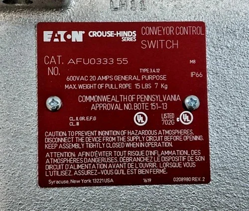 Eaton Crouse-Hinds AFU033355 Double End Conveyor Control Switch — product image 7 of 9