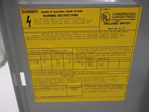 Cutler Hammer DH361URK Heavy Duty Safety Switch 30A 600V 3-Pole Non-Fusible NEMA 3R — product image 7 of 9