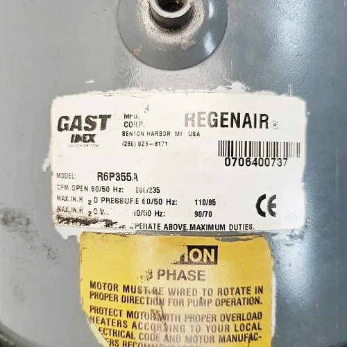 Gast Regenair R6P355A Regenerative Blower 5.5 HP 3500 RPM — product image 5 of 7