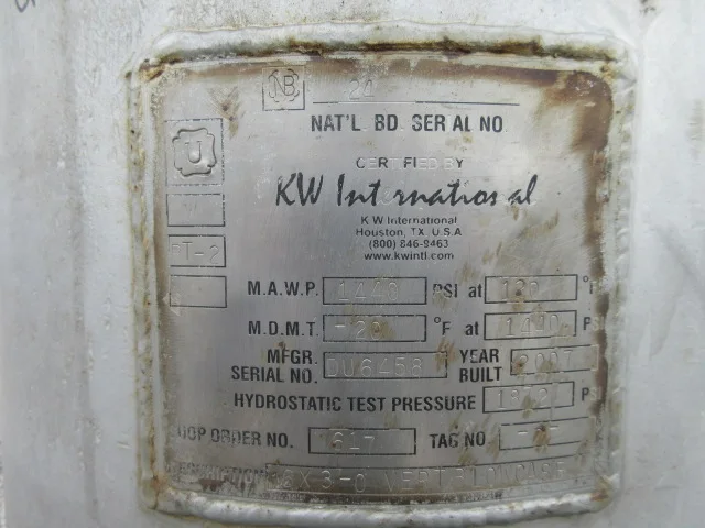 KW International Blowcase Pressure Vessel DU6458, 16" x 3' — product image 5 of 6