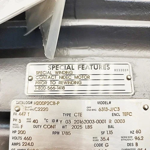 Nidec US Motors Hostile Duty NEMA Premium 200 HP Electric Motor - Model 6313-J/C3 — product image 4 of 6