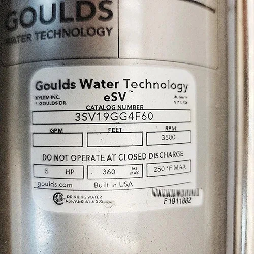 Goulds e-SV 3SV19GG4F60 Vertical Multi-Stage Centrifugal Pump with 5 HP Baldor Motor — product image 4 of 5
