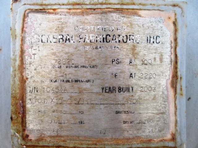 General Fabricators 30" OD x 10' S/S Test Separator — product image 2 of 10
