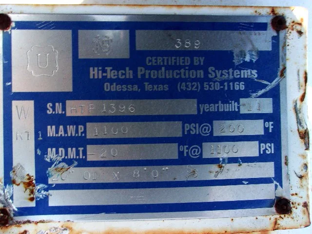 Hi-Tech Production Systems 20" x 8' Horizontal 2-Phase Separator HTP1396 — product image 9 of 10