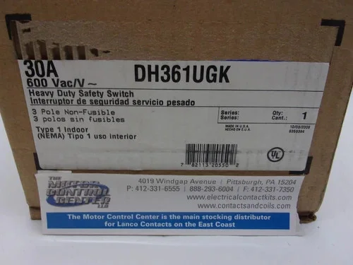 Cutler Hammer DH361UGK Heavy Duty Safety Switch 30A 600V 3 Pole Non-Fusible NEMA 1 — primary product image