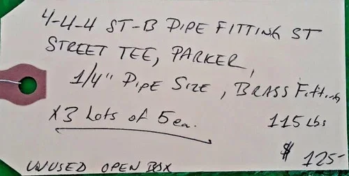 Parker 4-4-4 ST-B Brass Street Tee Pipe Fitting, 1/4 Inch NPTF (Lot of 15) — product image 5 of 6