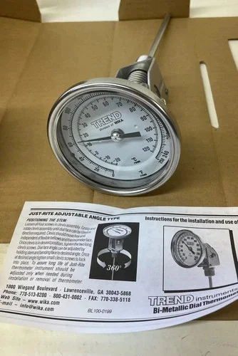WIKA Trend Adjustable Angle Bi-Metal Thermometer, 6" Stem, 0-250°F — primary product image