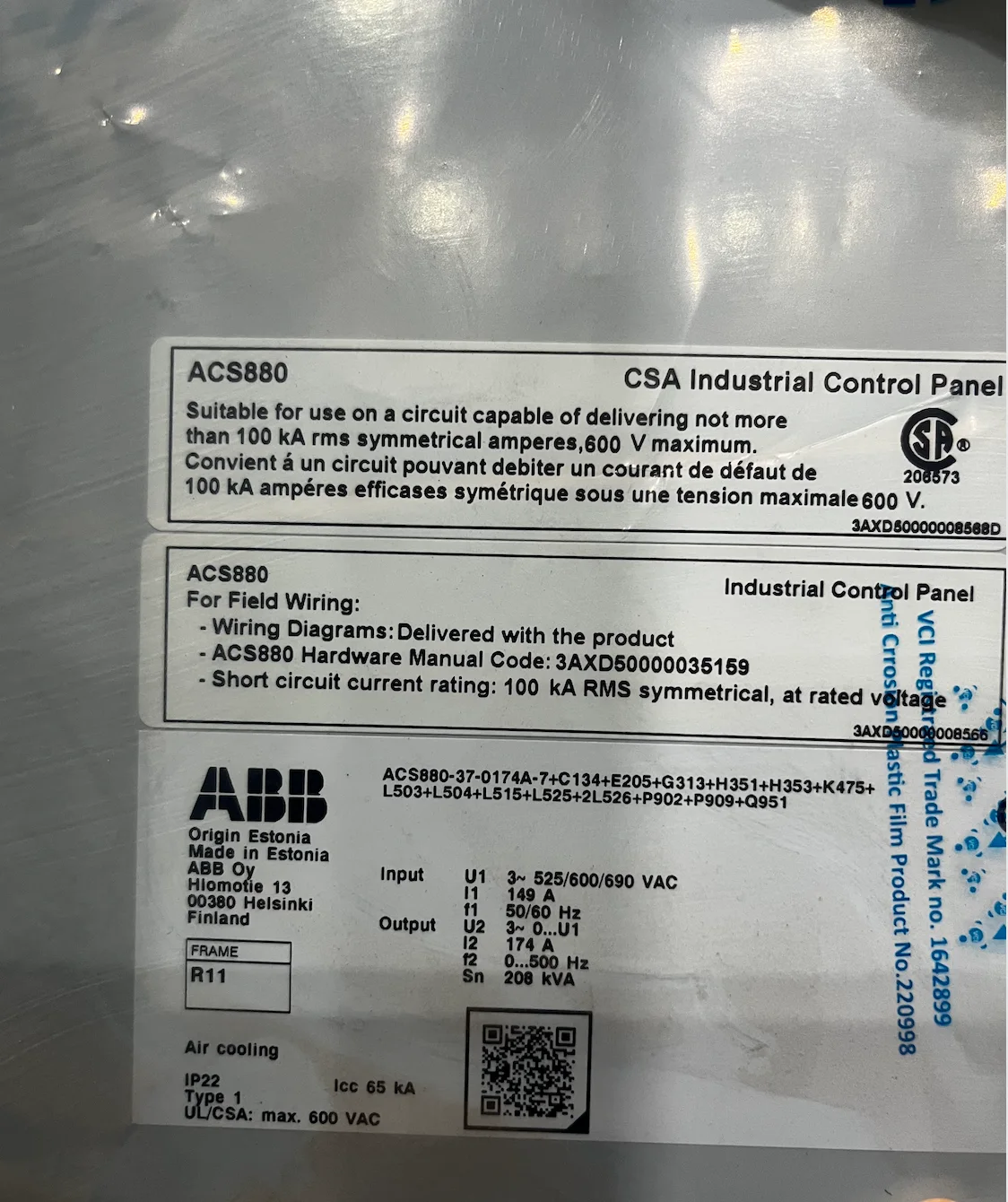 ABB ACS880-37-0174A-7 Cabinet-Built Low Harmonic Variable Frequency Drive — product image 2 of 3