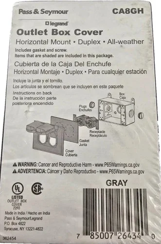 Pass & Seymour CA8GH Horizontal Duplex Outlet Box Cover - Weatherproof, Grey — product image 3 of 3