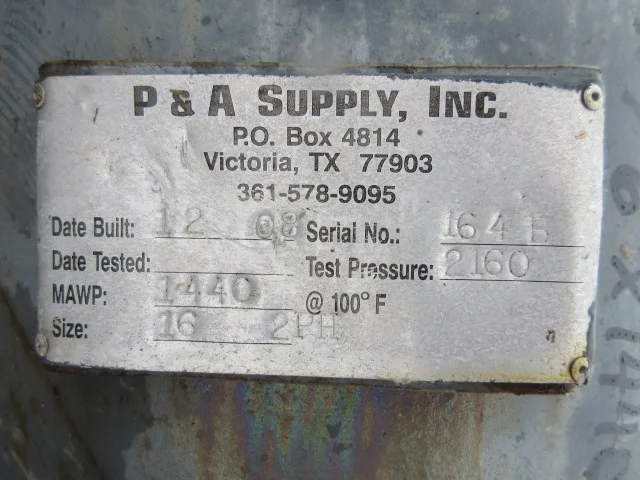 P&A Supply 16" x 7'6" Horizontal 2-Phase Separator — product image 5 of 6