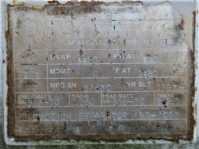 A.F. Industries Horizontal Production Separator MBD-1000 — product image 4 of 10