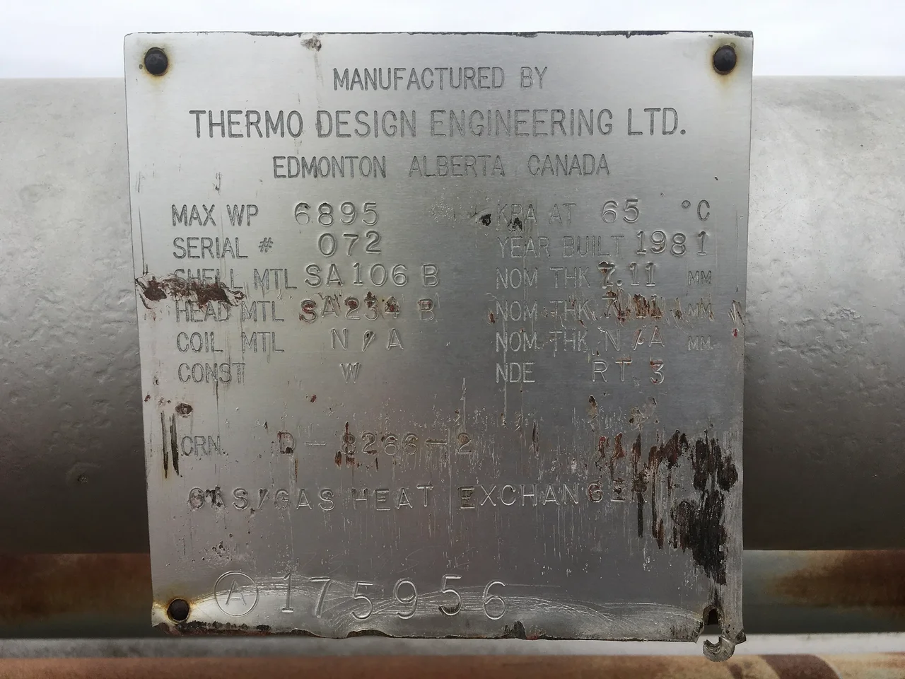 Thermo Design Engineering Shell and Tube Heat Exchanger, 378.89 ft², Serial 072 — product image 4 of 4
