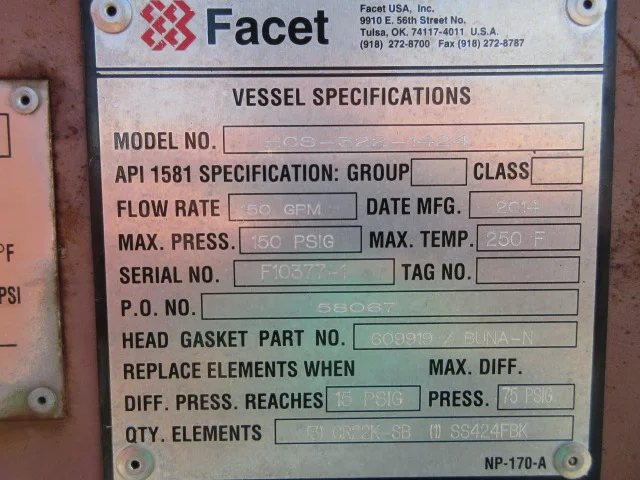 Facet HOS-822-H21 Horizontal Filter Water Separator — product image 4 of 16