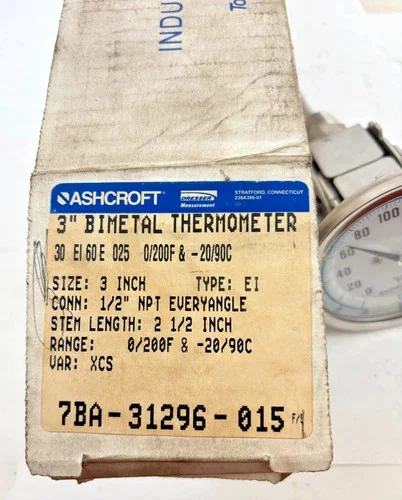 Ashcroft 3" EI Series Bimetal Thermometer 30EI60E025 with 0-200°F / -20-90°C Range — product image 3 of 6