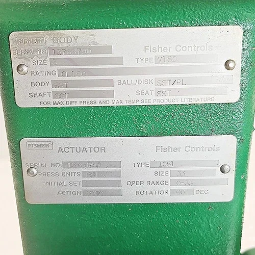 Fisher 3" V150 Vee-Ball Control Valve CG8M with 1051 Size 33 Pneumatic Actuator and FIELDVUE DVC Positioner — product image 6 of 8