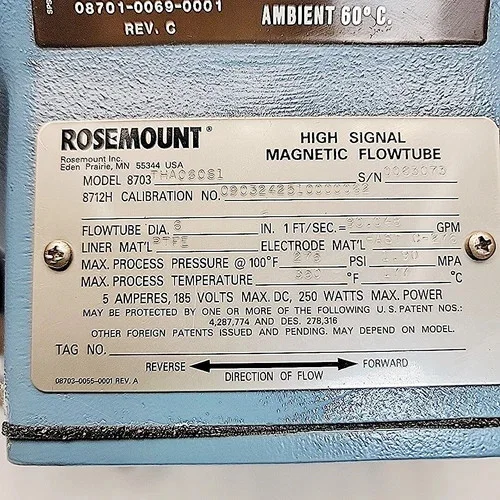 Rosemount 8703THA060S1 6-Inch High Signal Magnetic Flowtube — product image 4 of 5
