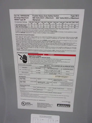 Murray HHN362AW Heavy Duty Safety Switch 60A 3P 600V Fusible NEMA 3R — product image 6 of 8