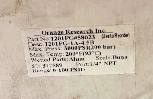 Orange Research 1201PG-1A-4.5B Differential Pressure Gauge — product image 4 of 5