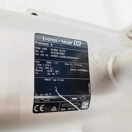 Endress+Hauser Promass A 100 Coriolis Mass Flow Meter 8A1B02-13L9/0 — product image 10 of 14