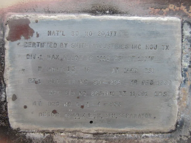 Smith Industries 42" x 10' Horizontal 3-Phase High Pressure Separator — product image 5 of 10