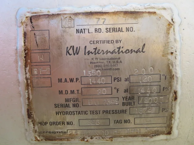 KWI International Horizontal 2-Phase Separator, 24 in x 10 ft, 1440 PSI — product image 2 of 10