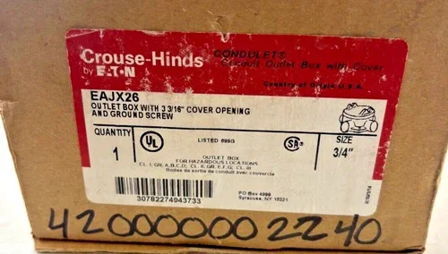 Crouse-Hinds EAJX26 Condulet Outlet Box with 3-3/16" Cover Opening and Ground Screw — primary product image