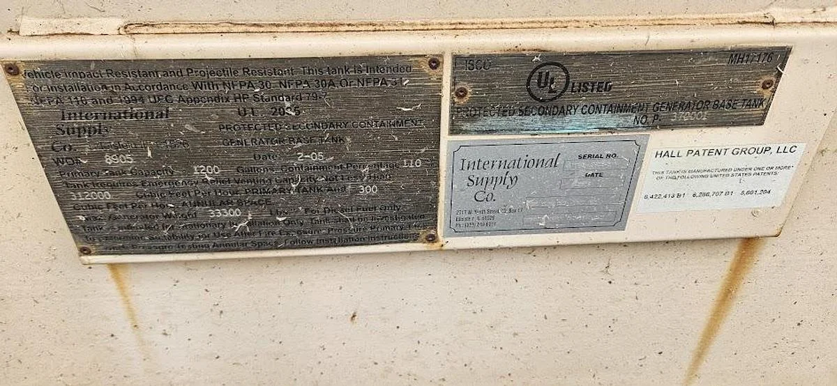 International Supply Co. 1200 Gallon Secondary Containment Generator Base Tank Enclosure — product image 2 of 4