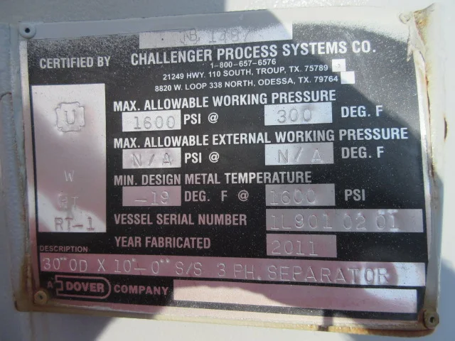 Challenger Process Systems 30" x 10' Three-Phase Separator — product image 10 of 11