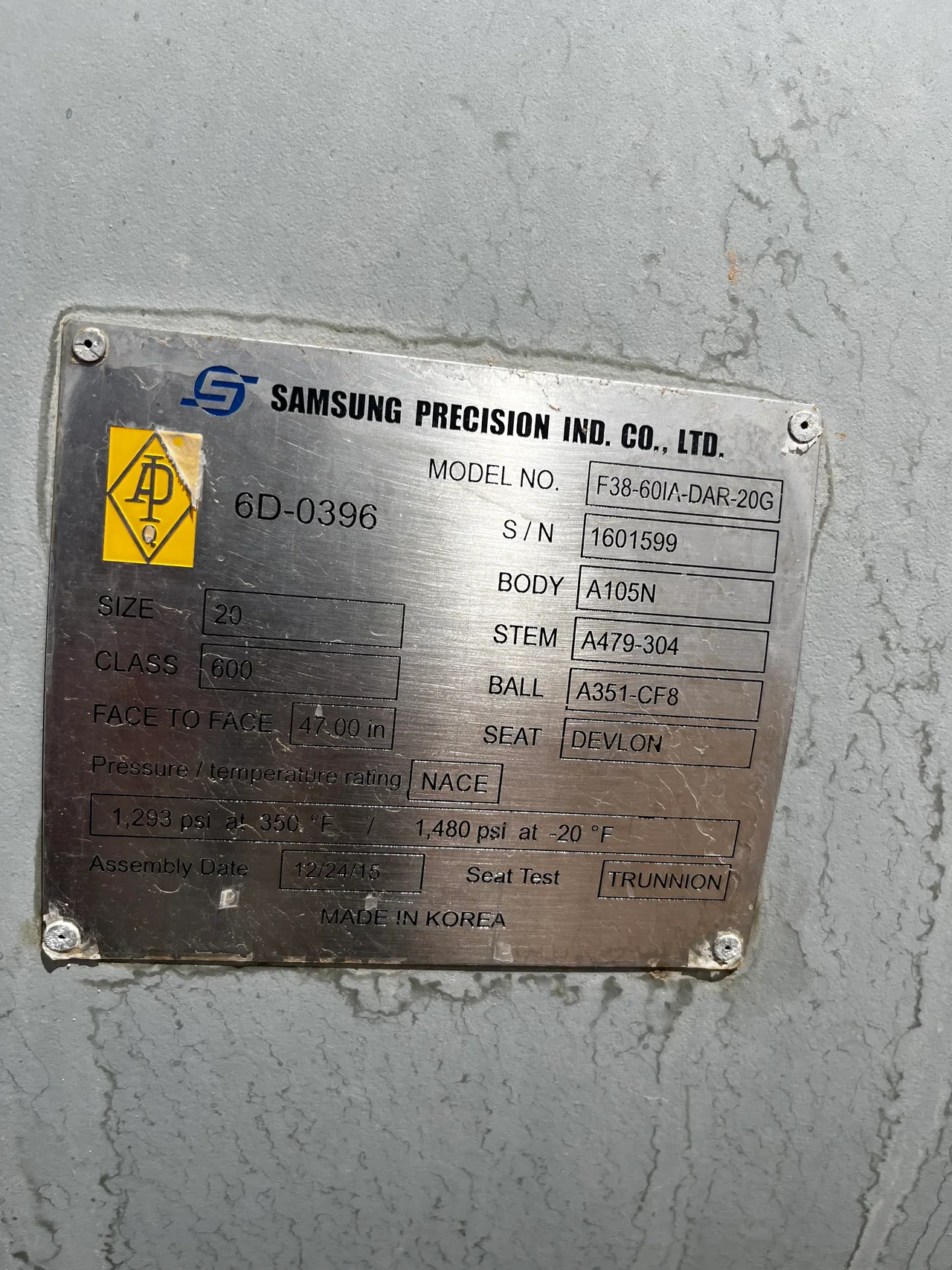 Samsong 20 Inch Class 600 Trunnion Mounted Ball Valve 6D-0396 — product image 2 of 4