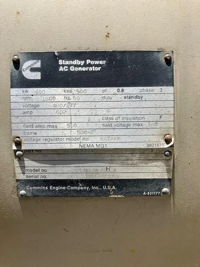 Cummins KTA50G 1000kW 4160V Diesel Generator Set — product image 4 of 5