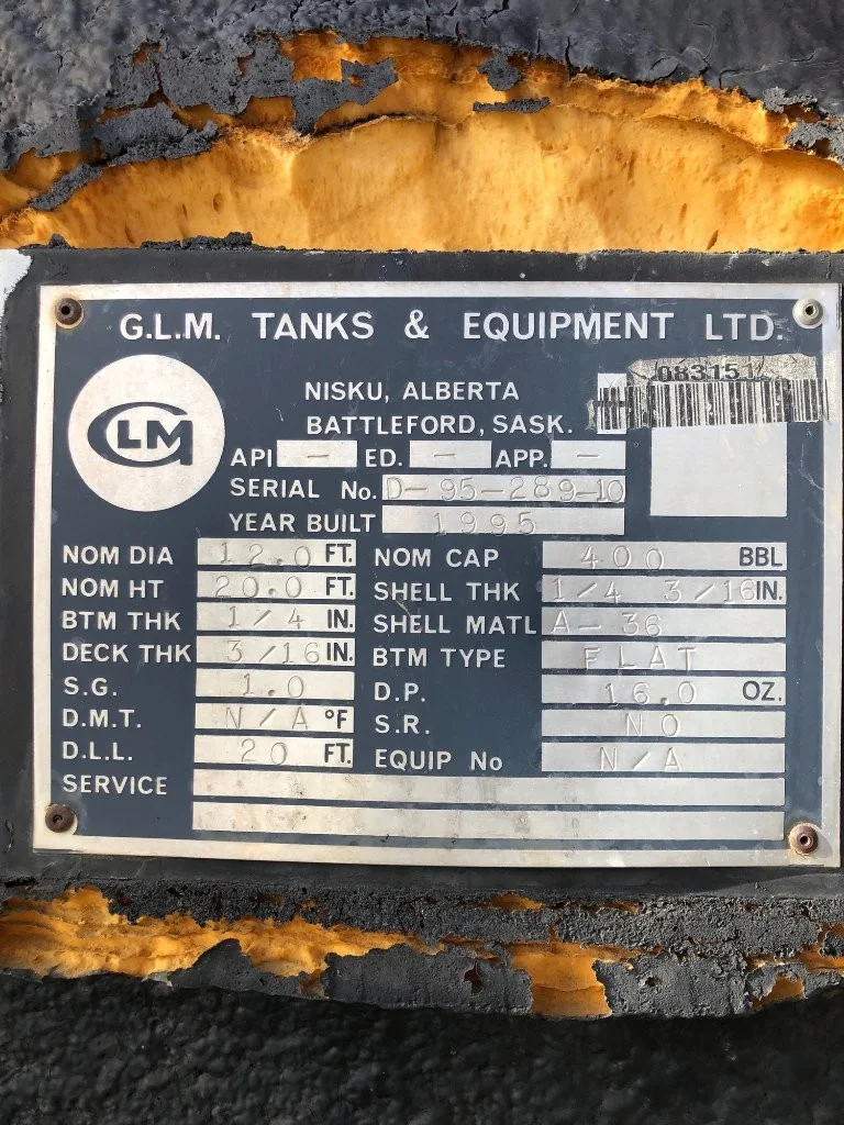 400 BBL GLM Fire Tube Insulated Storage Tank – 1995 — product image 6 of 6