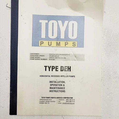 Toyo DEH-81-150-PTA04-H1 Horizontal Recessed Impeller Pump — product image 8 of 9
