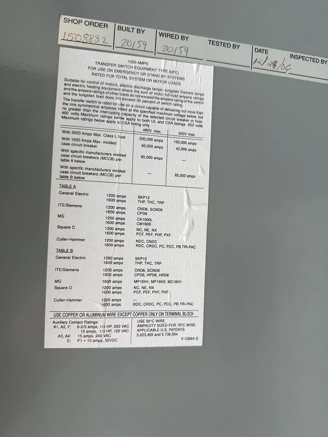 Russelectric RTBD-12004CEF 1200A Automatic Transfer Switch — product image 10 of 10