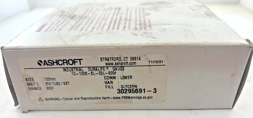 Ashcroft 1008SL Industrial Pressure Gauge, 100mm, 0-600 psi, Glycerin Filled — primary product image