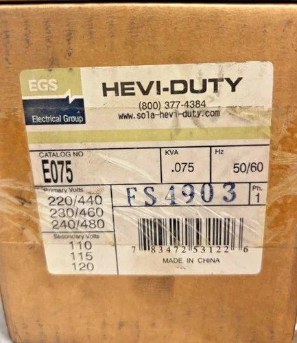 EGS Hevi-Duty E075 Industrial Control Transformer 75VA — product image 6 of 6