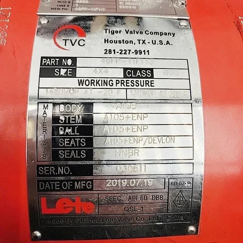 Tiger Valve Company 46FP-11F113 Ball Valve 4x4 CL-600 with Jamesbury VPVL650SR4/5BD Pneumatic Actuator — product image 14 of 23