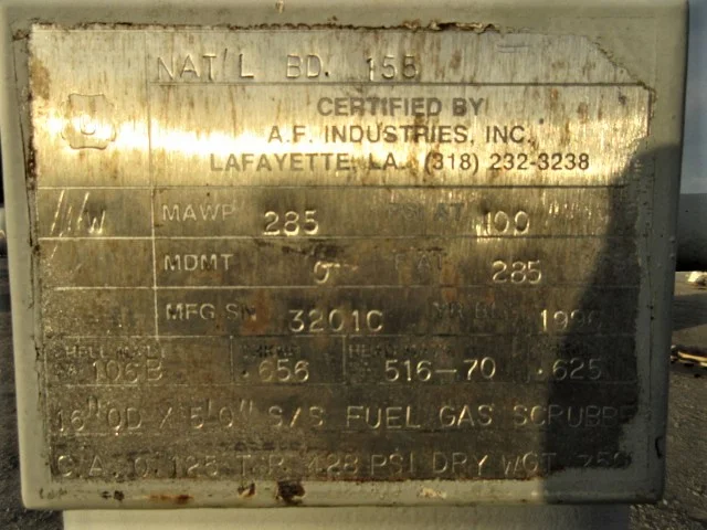 A.F. Industries Fuel Gas Scrubber 16" x 5' MFG 0260 — product image 6 of 7