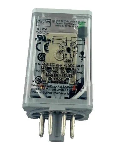 Dayton 1EGY4 DPDT Octal Control Relay with Push Button and LED, 240VAC Coil — product image 5 of 7
