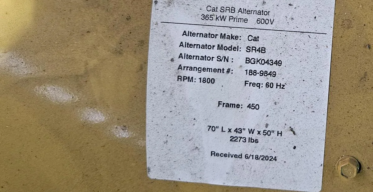 Caterpillar SR4B 365 kW Prime Generator End EGK04349 — product image 2 of 2