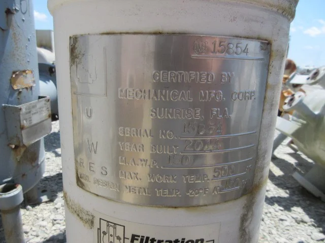 Mechanical Mfg. Corp. ASME U-Stamp Liquid Filter Bag Housing 8 5/8" x 2' — product image 6 of 12