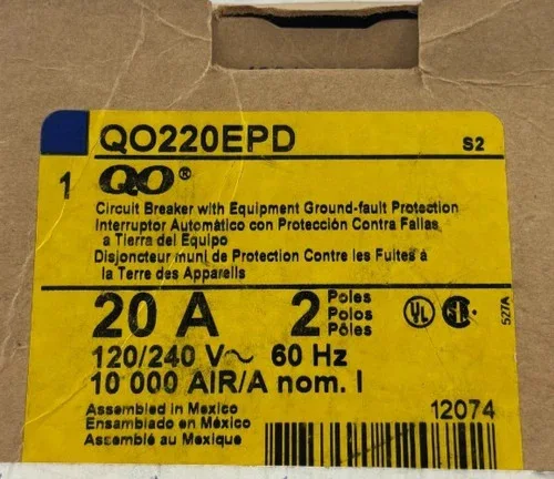 Square D QO220EPD 2-Pole 20A Circuit Breaker with Equipment Ground Fault Protection — primary product image