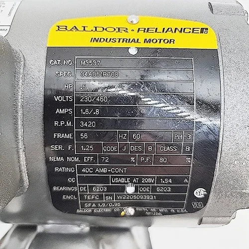 Baldor Reliance M3537 0.5 HP Industrial Electric Motor — product image 3 of 4