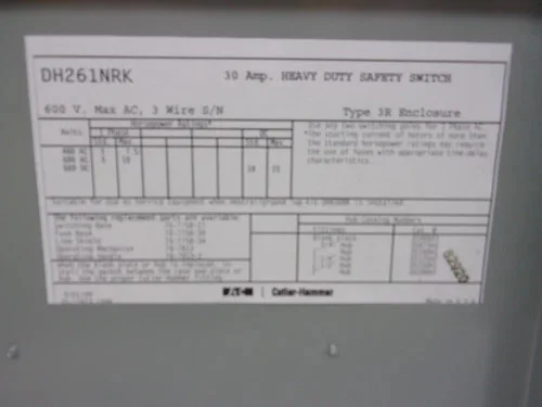 Eaton Cutler-Hammer DH261NRK Heavy Duty Safety Switch, 30A, 600V, 2-Pole Fusible, NEMA 3R — product image 6 of 10