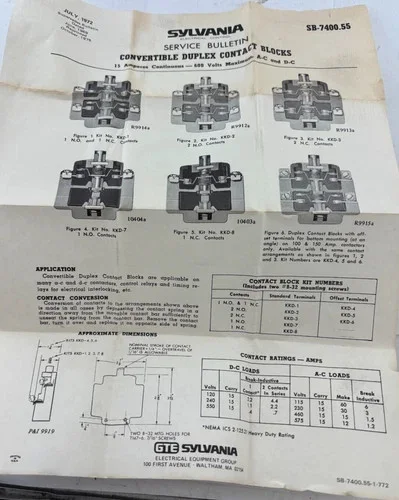 Sylvania Convertible Duplex Pole Contact Block Kit KKD-1 — product image 6 of 6
