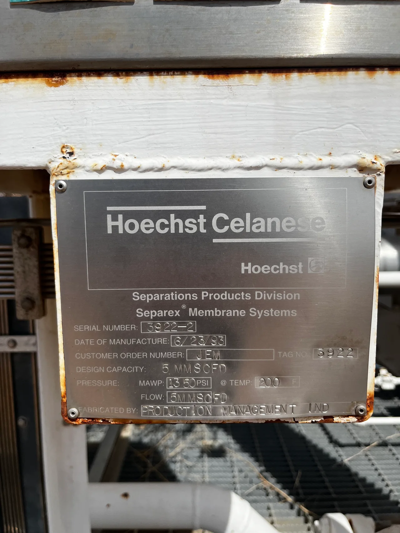 Hoechst Celanese Separex Membrane Gas Separation System — product image 2 of 9