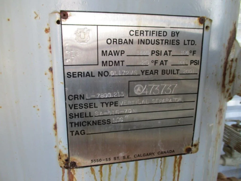 24″ 1440psi 3-Phase Sour Vertical Separator — product image 2 of 6
