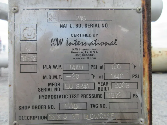 KW International 16" x 3' Vertical Blowcase Vessel — product image 5 of 6