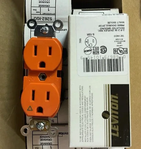 Lot of 50 Leviton 5262-IGO 15A 125V Duplex Receptacles, Isolated Ground, Orange — primary product image